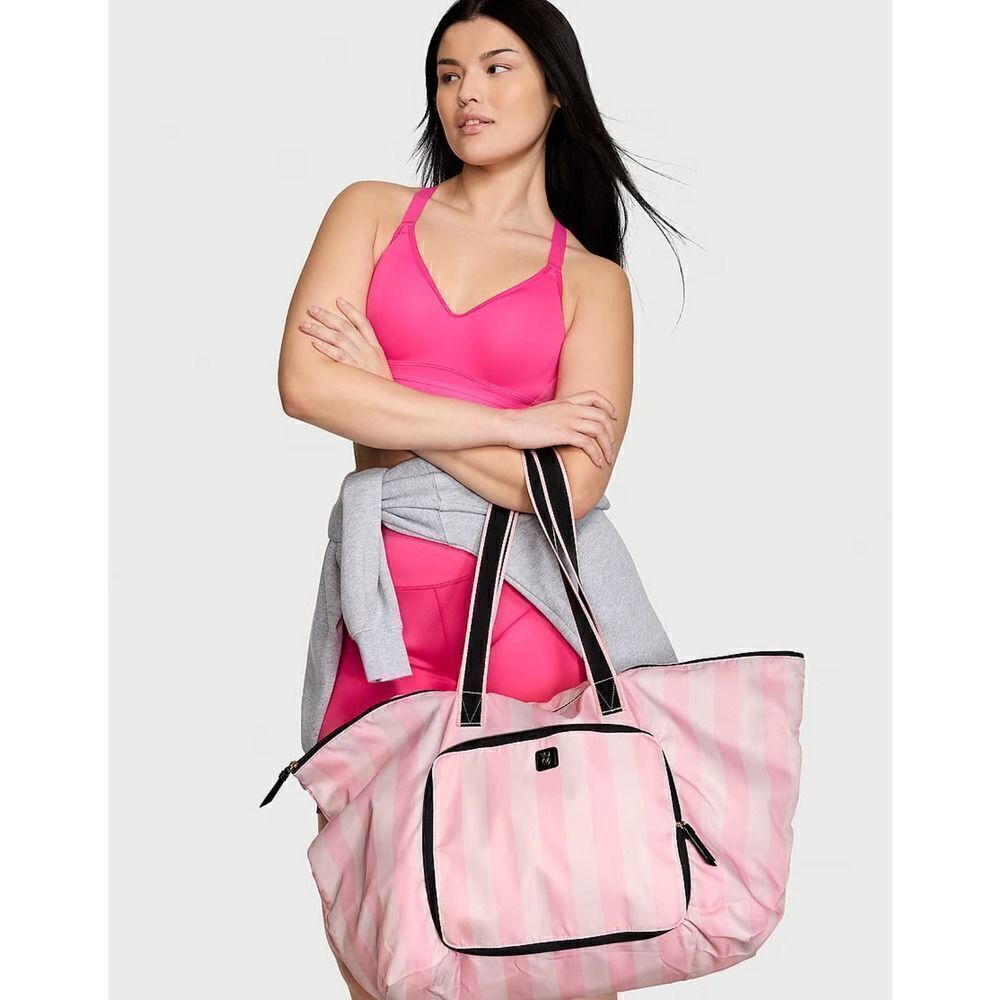 Victorias secret packable tote shopper signature stripe